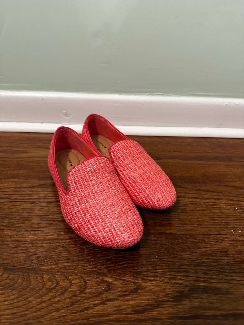 Birdies Starling Woven Slip-On Loafers in Lipstick Pink Raffia